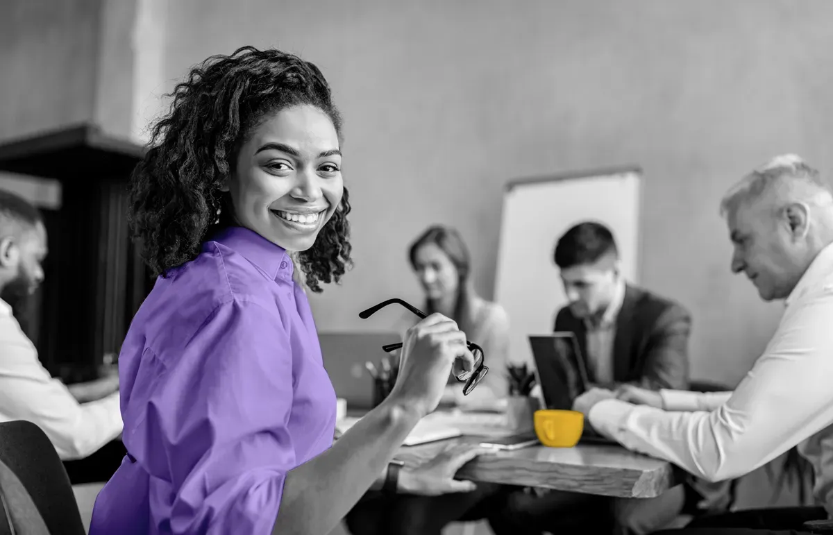 A lady wearing a corporate clothing with the colours of Ignition Marketing