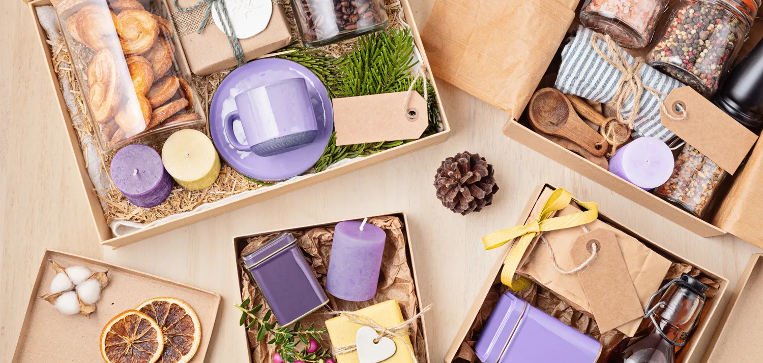 Customized gift baskets filled with a variety of branded items