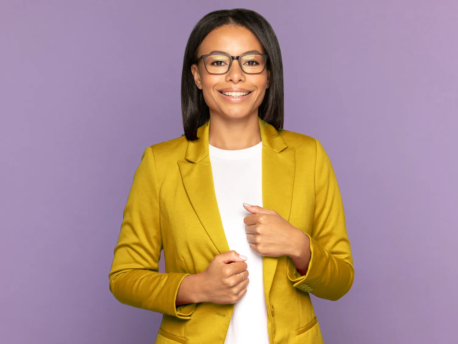 a lady wearing corporate clothing jacket
