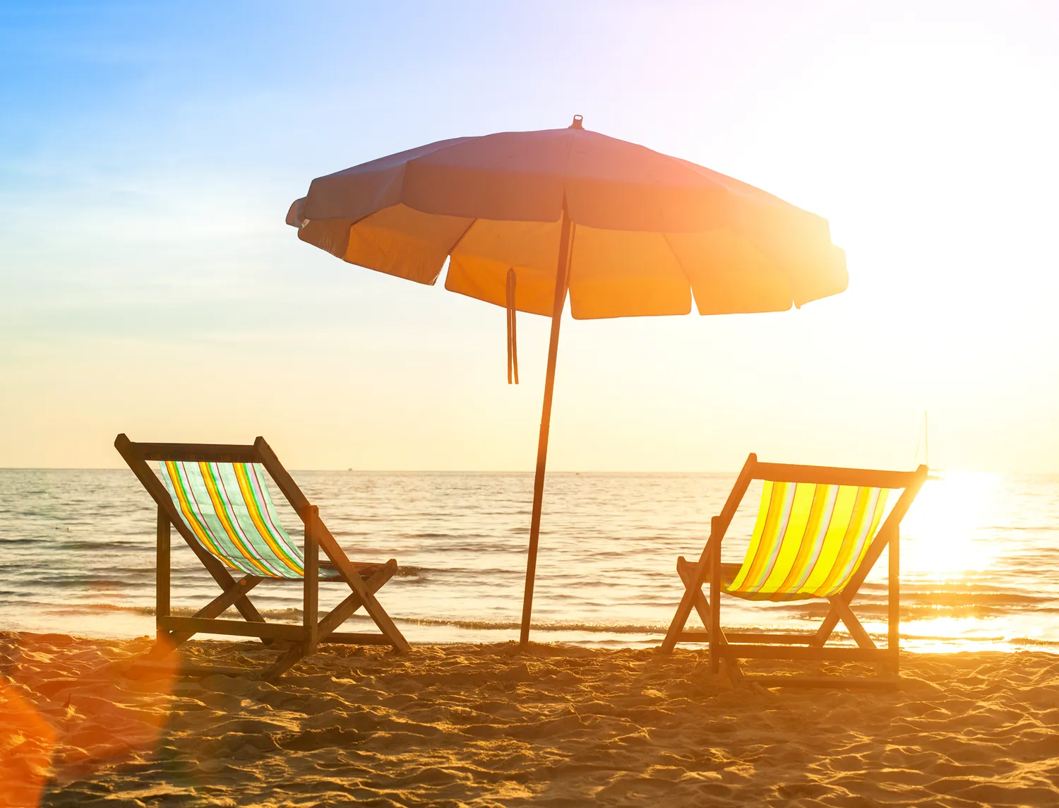 two chairs and a branded beach umbrella