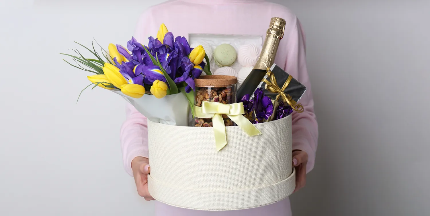 Custom gift hamper from Ignition Marketing being held up