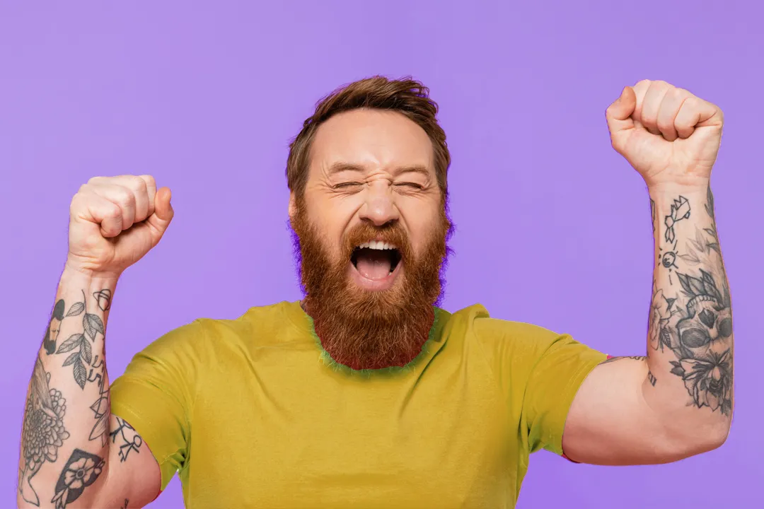 a man is happy about dispay banners hero image mobile